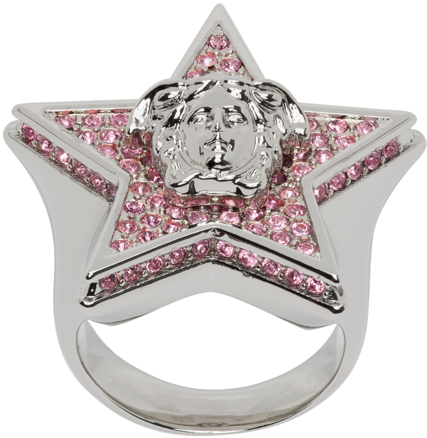 Versace Silver Galaxy Ring In 4jgl0 Palladium Rose