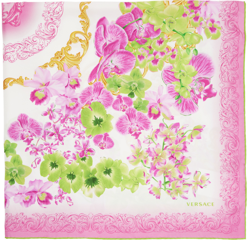 Versace White & Pink Medusa Orchid Scarf
