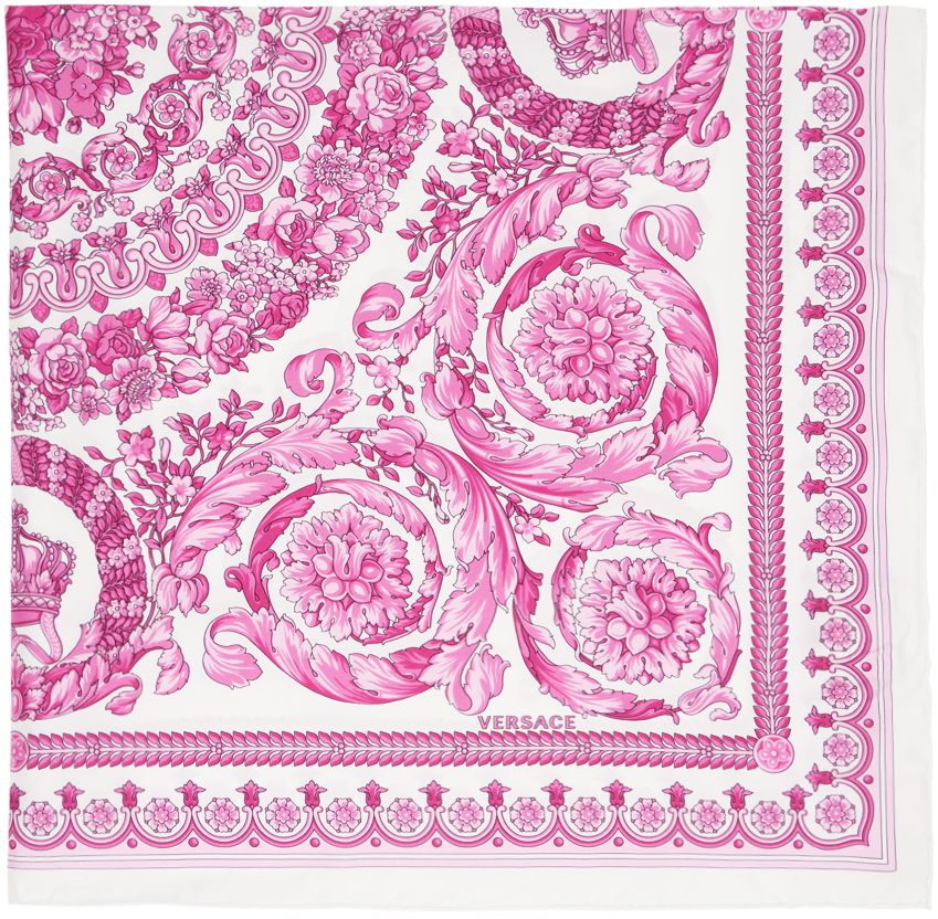 Versace White & Pink Barocco Silhouette Scarf