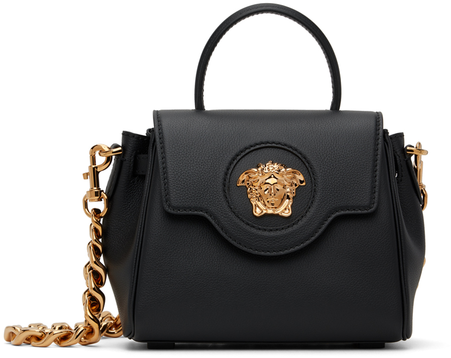 Versace Black La Medusa Small Leather Shoulder Bag In Kvo41 Black-