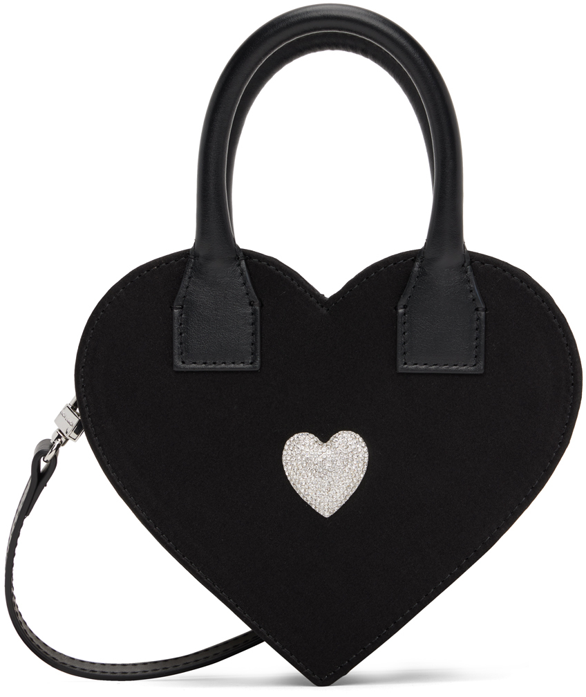 Mach & Mach Satin Heart-shaped Top Handle Bag In Black