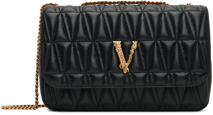 Versace Black Virtus Bag In Dnmov Black+multicol
