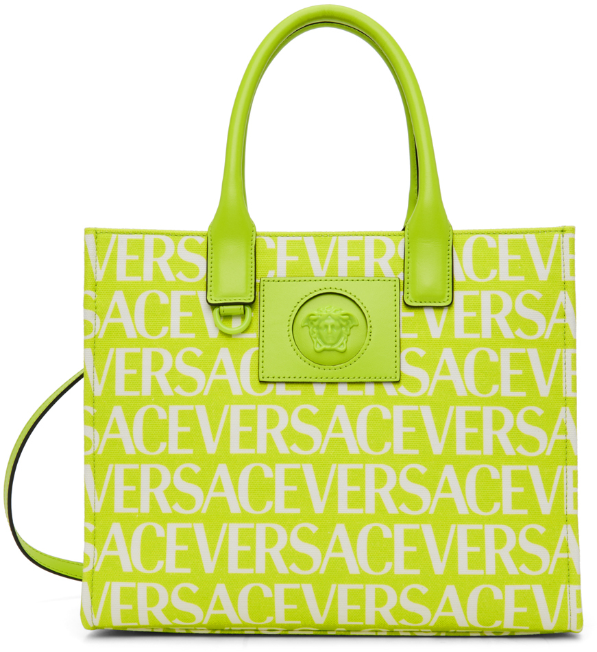 Versace Green Small Allover Tote In 2gc4v Acid Lime+whit