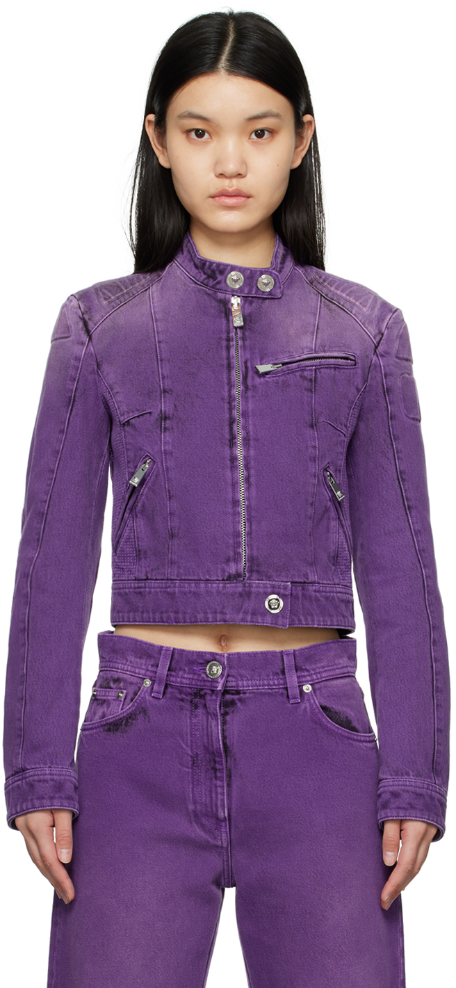 Versace Purple Medusa Denim Biker Jacket