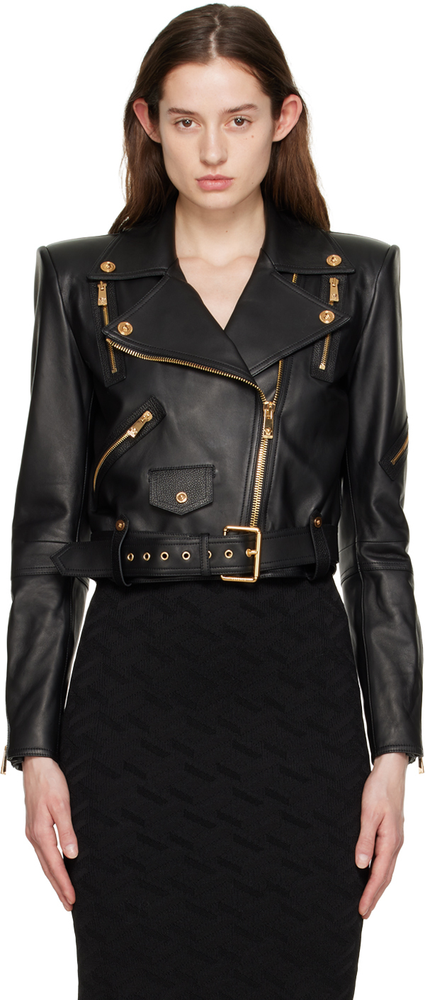 Versace: Black Medusa Biker Leather Jacket | SSENSE