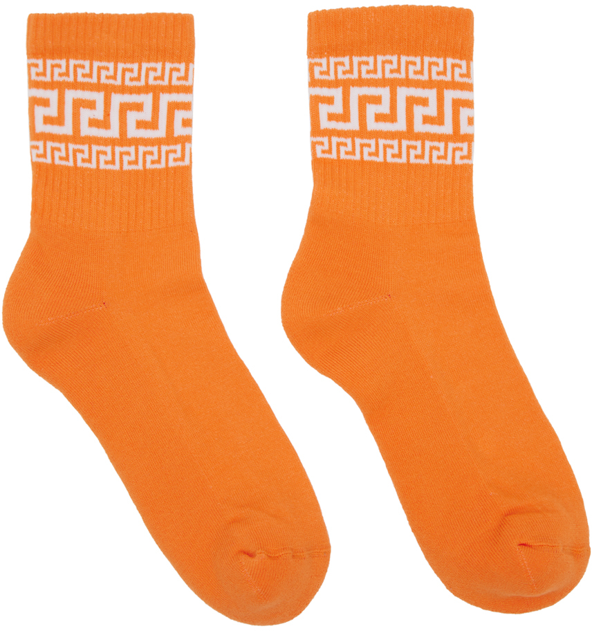 Versace Orange Greca Athletic Socks
