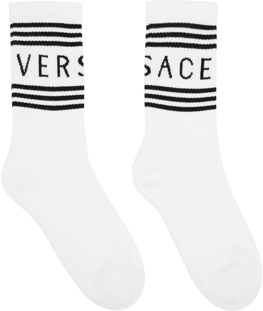 Versace White Vintage Socks In 2w020 White+black