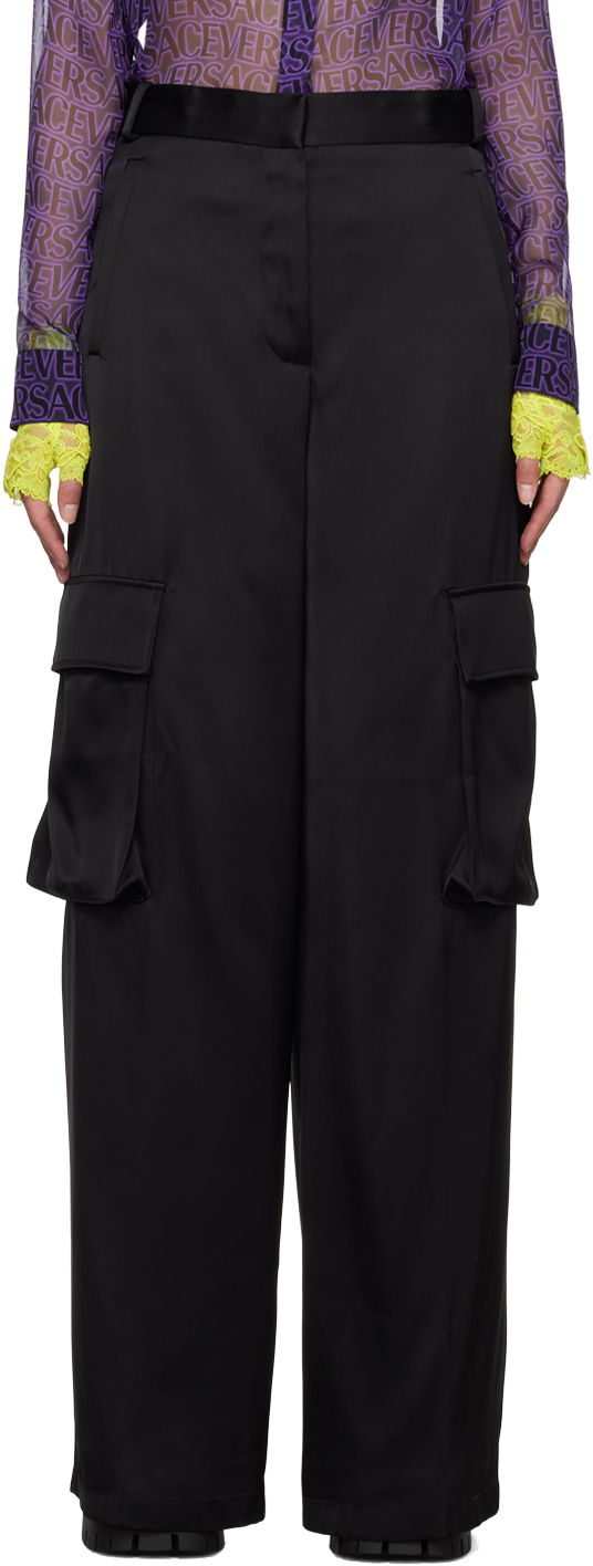 Shop Versace Black Cargo Pocket Trousers In 1b000 Black