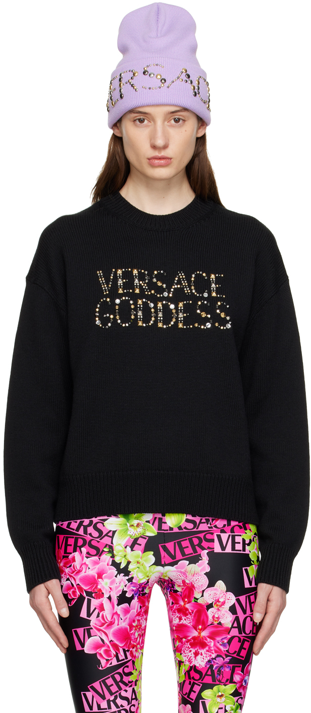 Shop Versace Black 'goddess' Sweater In 1b000 Black