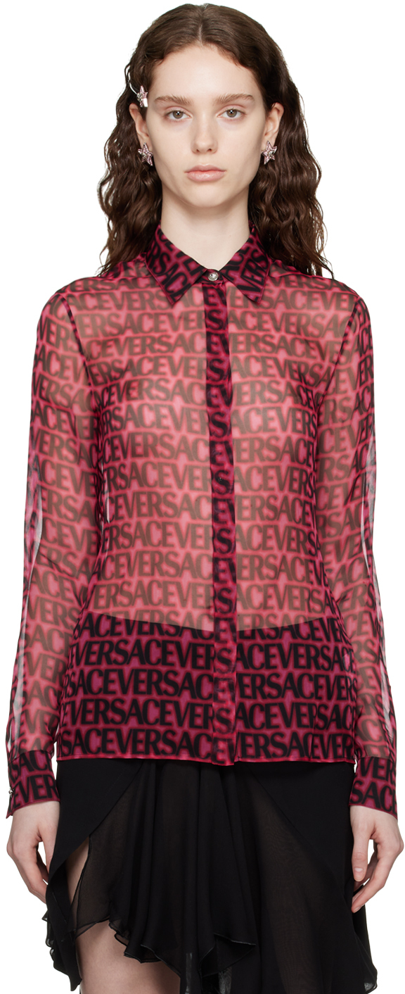 Versace Pink Graphic Shirt In 5ba50 Black+tropical