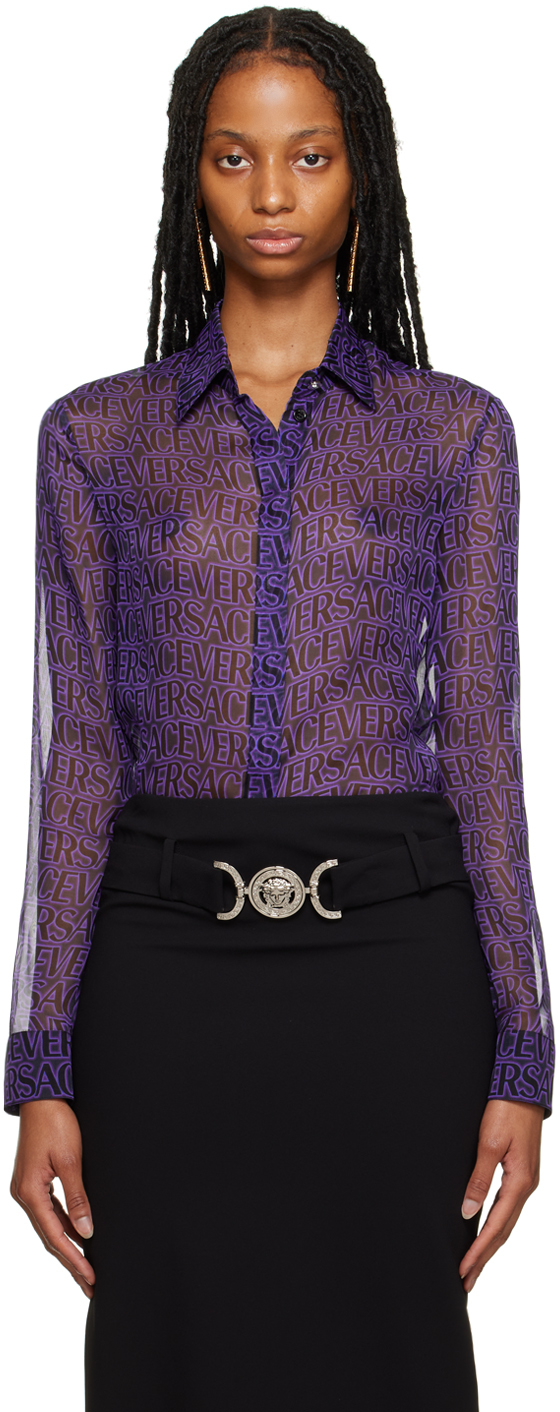 Shop Versace Black Sheer Shirt In 5ba60 Black+orchid