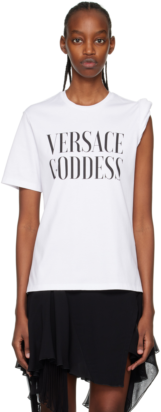Shop Versace White 'goddess' Rolled T-shirt In 1w000 Optical White