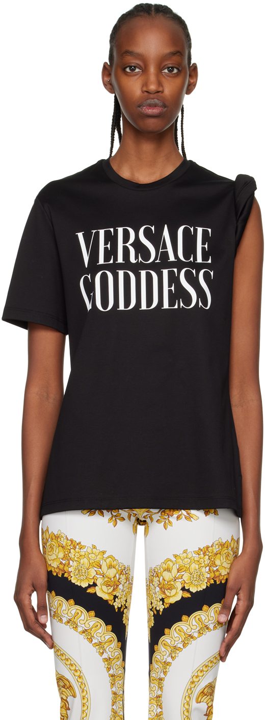 Shop Versace Black 'goddess' Rolled T-shirt In 1b000 Black