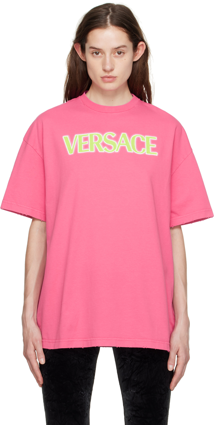 Versace: Pink Distressed T-Shirt | SSENSE