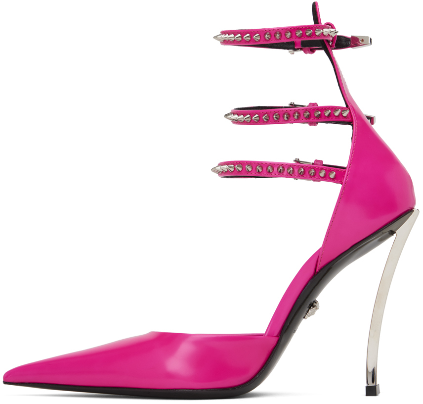 Versace Pin-point Embellished Leather Pumps In 1pk3p Glossy Pink-pa