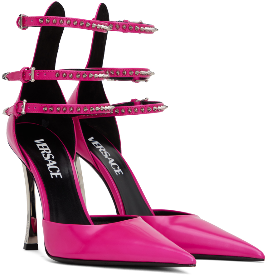 Versace Pin-point Embellished Leather Pumps In 1pk3p Glossy Pink-pa