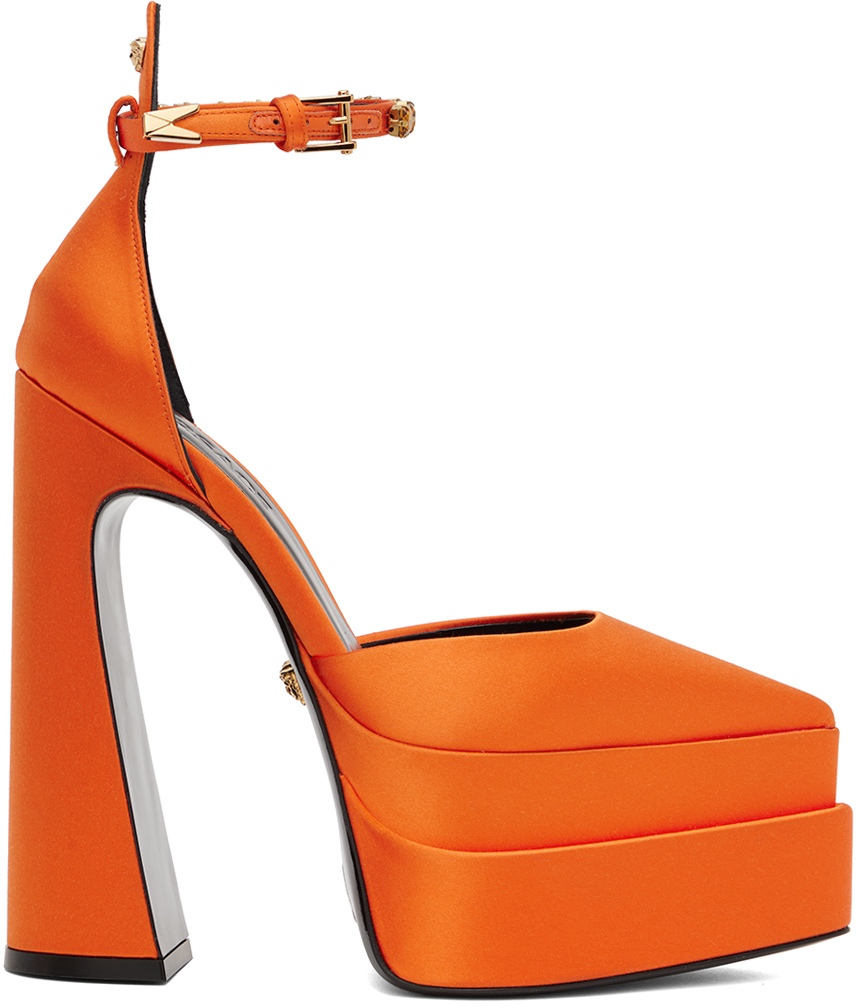 Versace: Orange Aevitas Heels | SSENSE Canada
