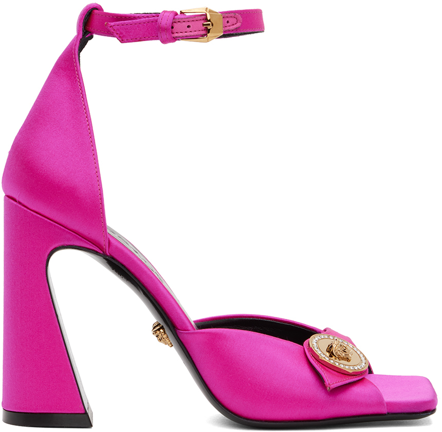 Versace Pink Medusa Heeled Sandals In 1pk3v Glossy Pink-ve
