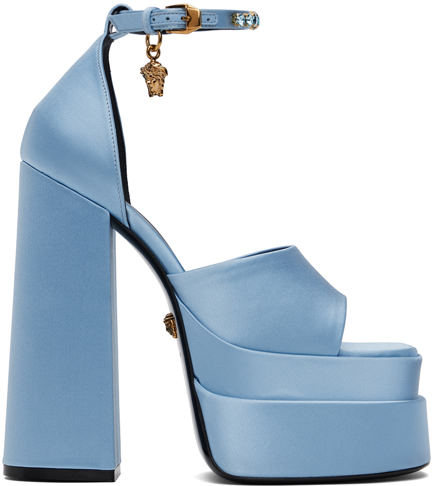 Blue Medusa Aevitas Platform Heeled Sandals by Versace on Sale