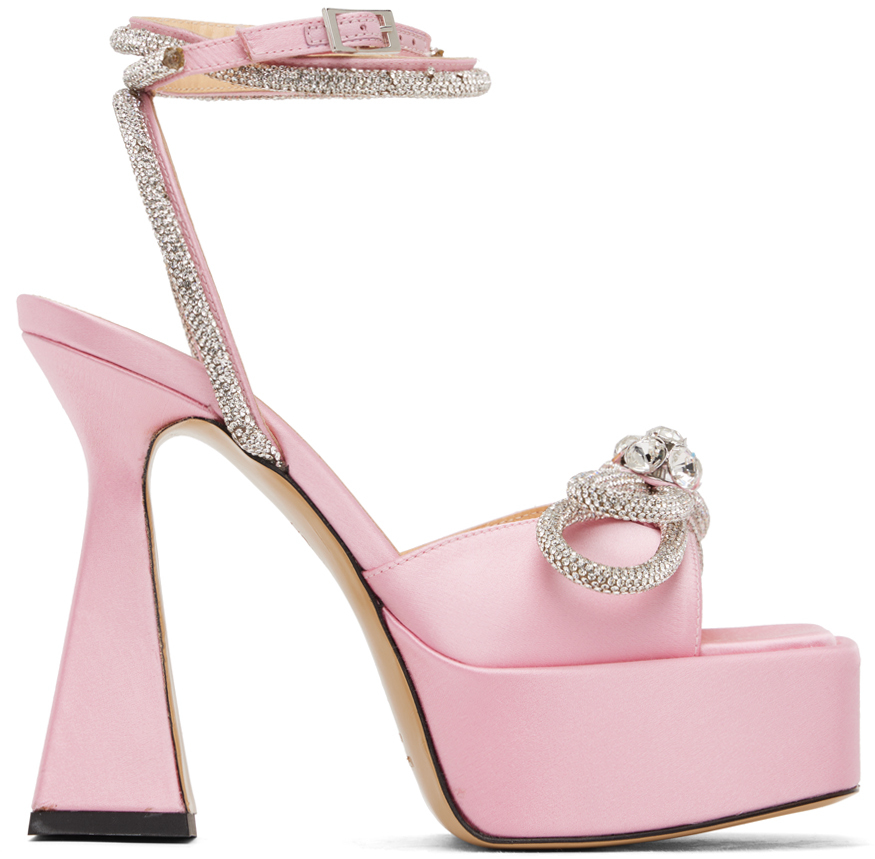 Pink Double Bow Square Toe Heels