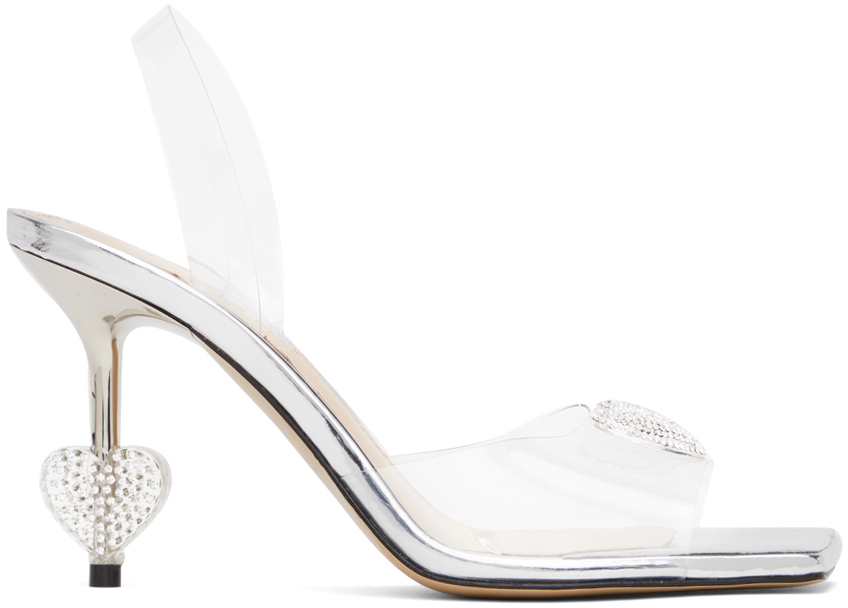Mach & Mach Crystal Heart Embellished Pvc Slingback Sandals In Neutrals