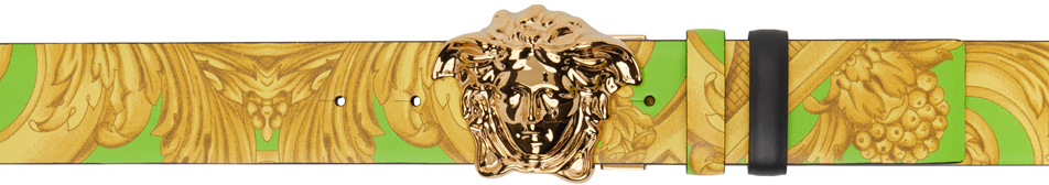 Versace Black & Gold Barocco Reversible Belt In 5y26v Lime+gold+blac