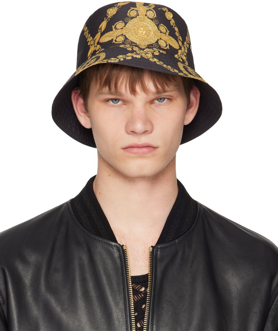 Versace Barocco Print Bucket Hat In Black_gold