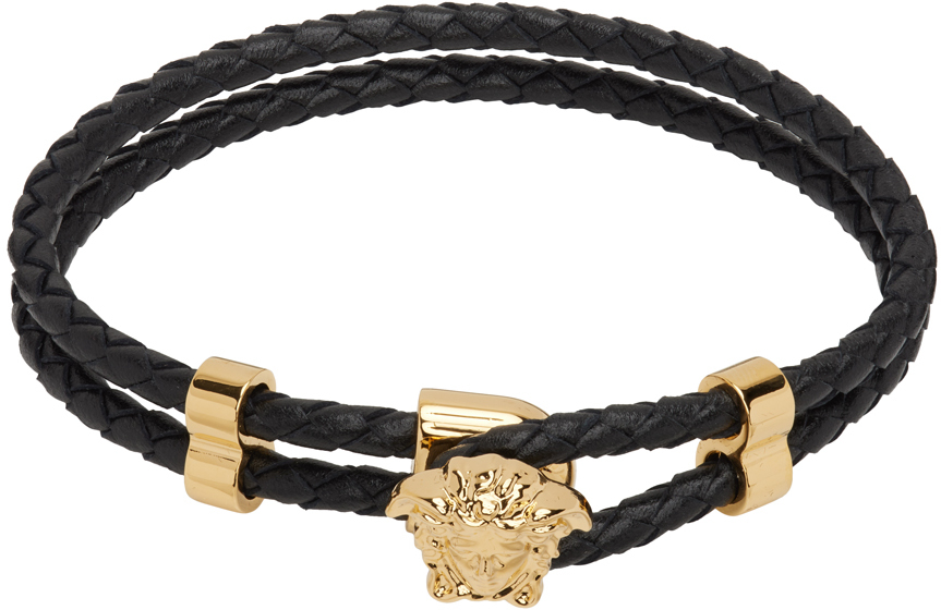 Versace Medusa Head-embellished Leather Bracelet In Black