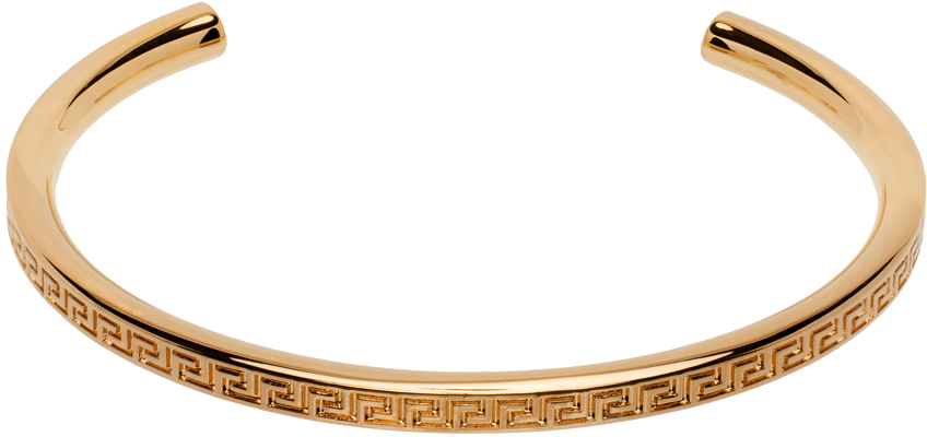 Versace Gold Greek Key Cuff Bracelet In  Gold