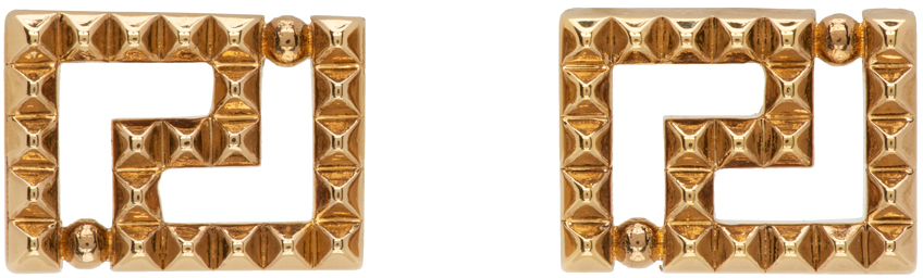 Versace Gold Greca Earrings In  Gold