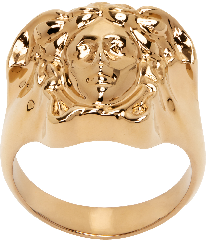 Enamel Medusa Ring Gold,Black | Versace US