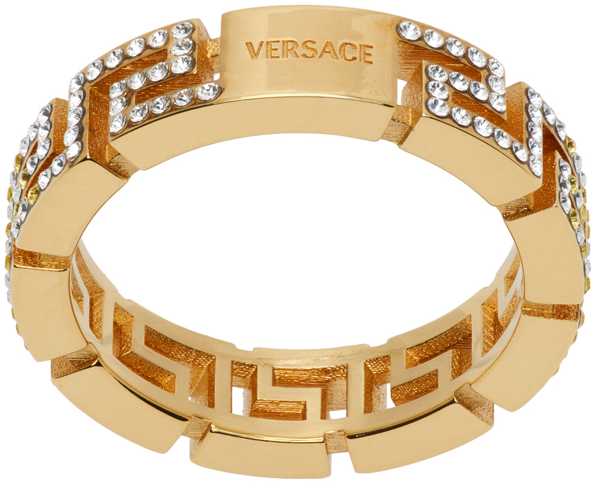 Versace Gold Greca Crystal Ring In 4j060  Gold-m