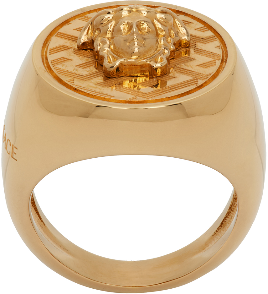 Shop Versace Gold 'la Greca' Ring In 3j000  Gold