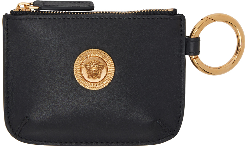 Versace Women's Logo Monogram Leather Coin Pouch - Black