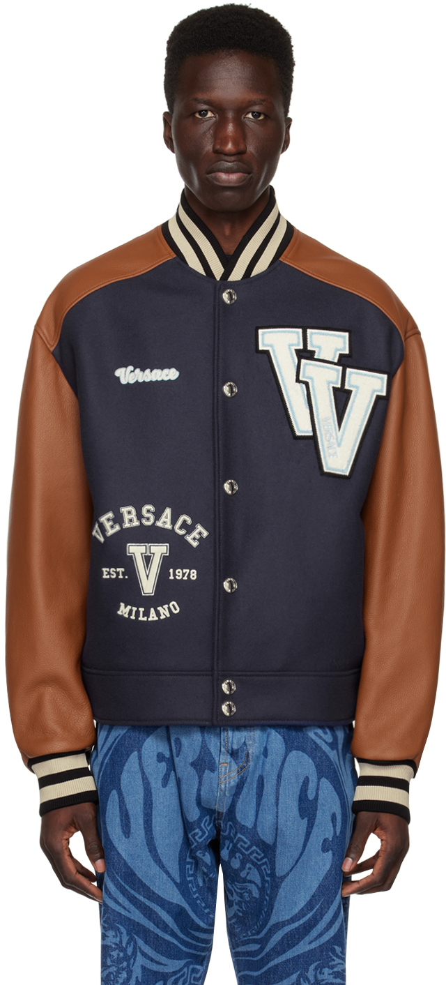 Navy Varsity Down Bomber Jacket