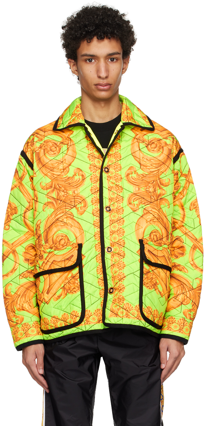 Shop Versace Green Barocco 660 Jacket In 5y250 Lime+gold