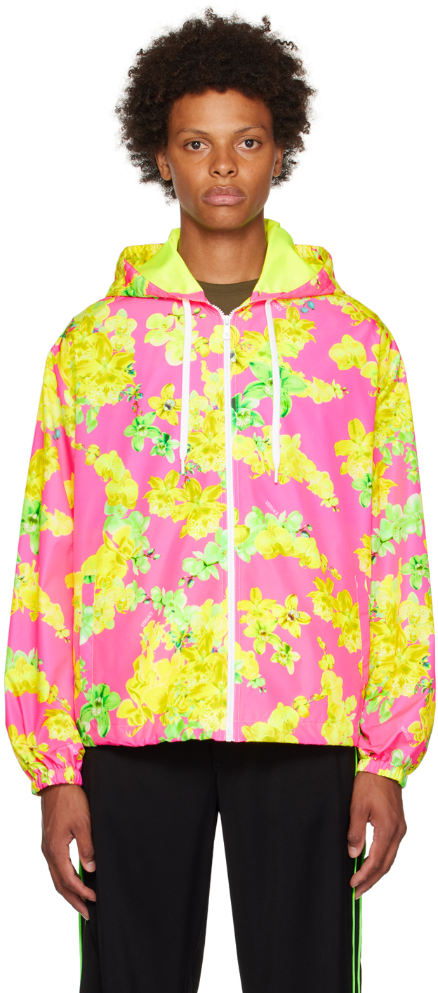 Versace Pink & Yellow Floral Jacket In 5p010 Fuxia+multicol