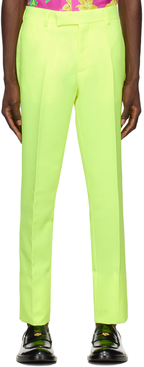 Versace Viscose Twill Formal Pants In Lime Green