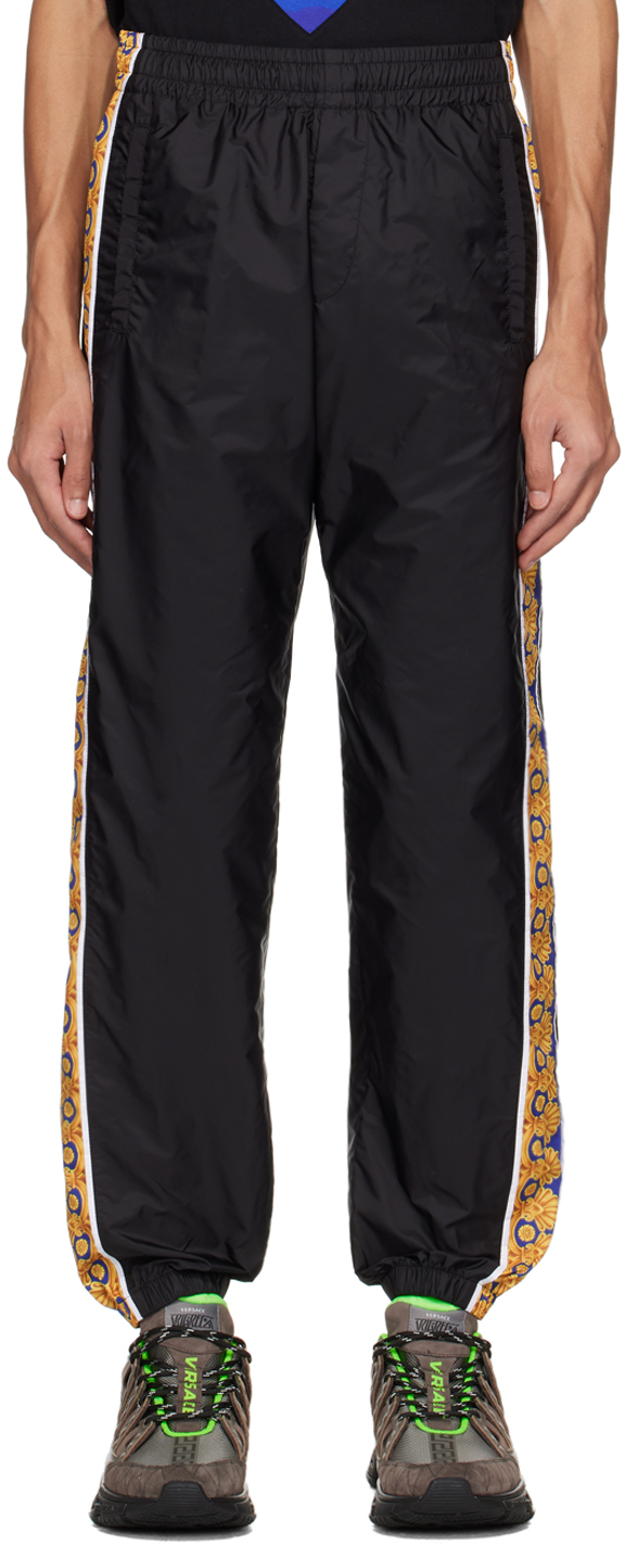 Versace Navy Heritage Print Track Pants In 5u670 Navy+cobalt+go