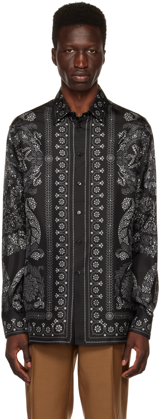 Shop Versace Black Barocco Shirt In 5b950 Black+silver