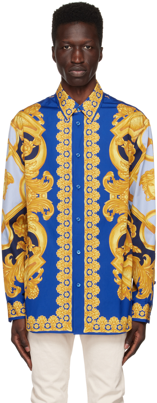 Blue Barocco 660 Shirt By Versace On Sale