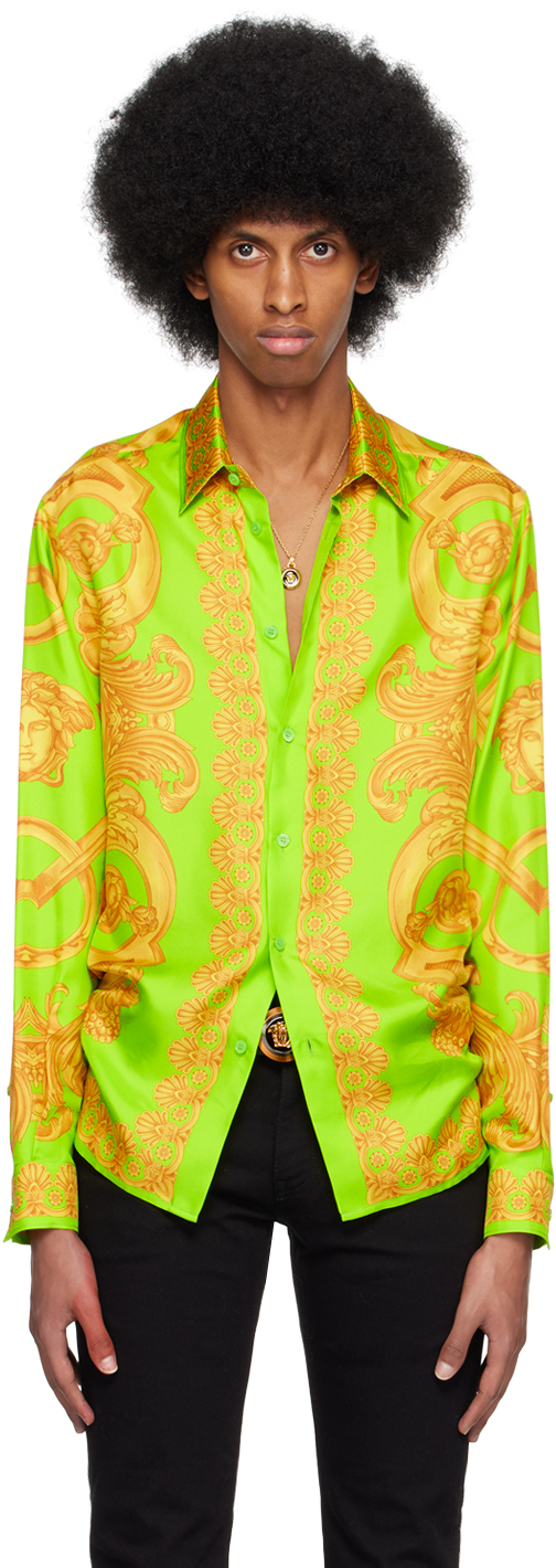 Versace Green & Yellow Barocco 660 Shirt In 5y250 Lime+gold