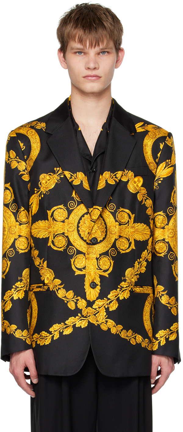 Shop Versace Black Maschera Baroque Blazer In 5b000 Black+gold