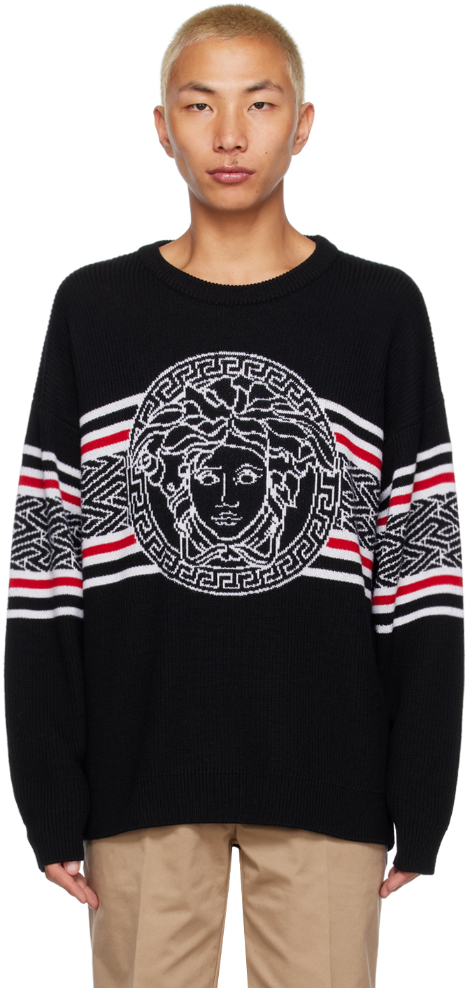 Versace: Black Medusa Striped Sweater | SSENSE UK
