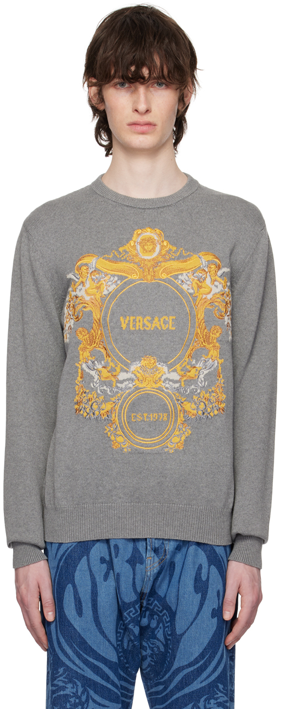 Versace Sweater In Melange Mid Grey