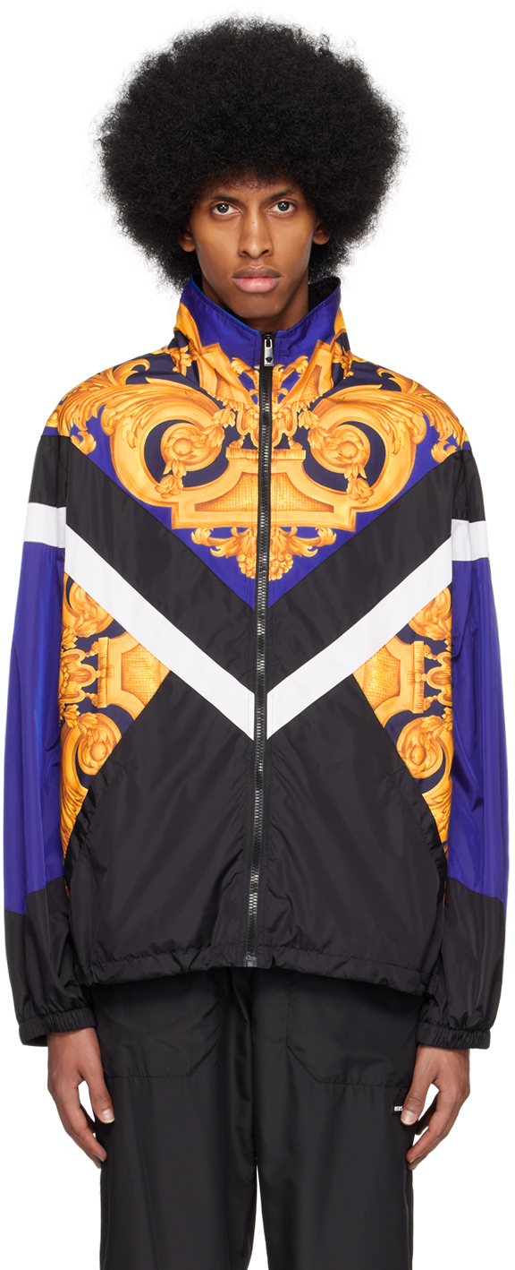 Shop Versace Multicolor Barocco 660 Jacket In 5u670 Navy+cobalt+go