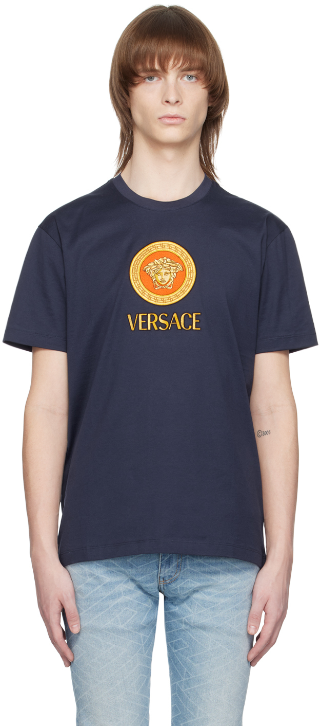 Versace Cotton Medusa Thread Embroidery T-shirt In Brown