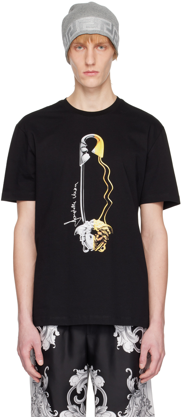 Shop Versace Black Safety Pin T-shirt In 2b510 Black+print