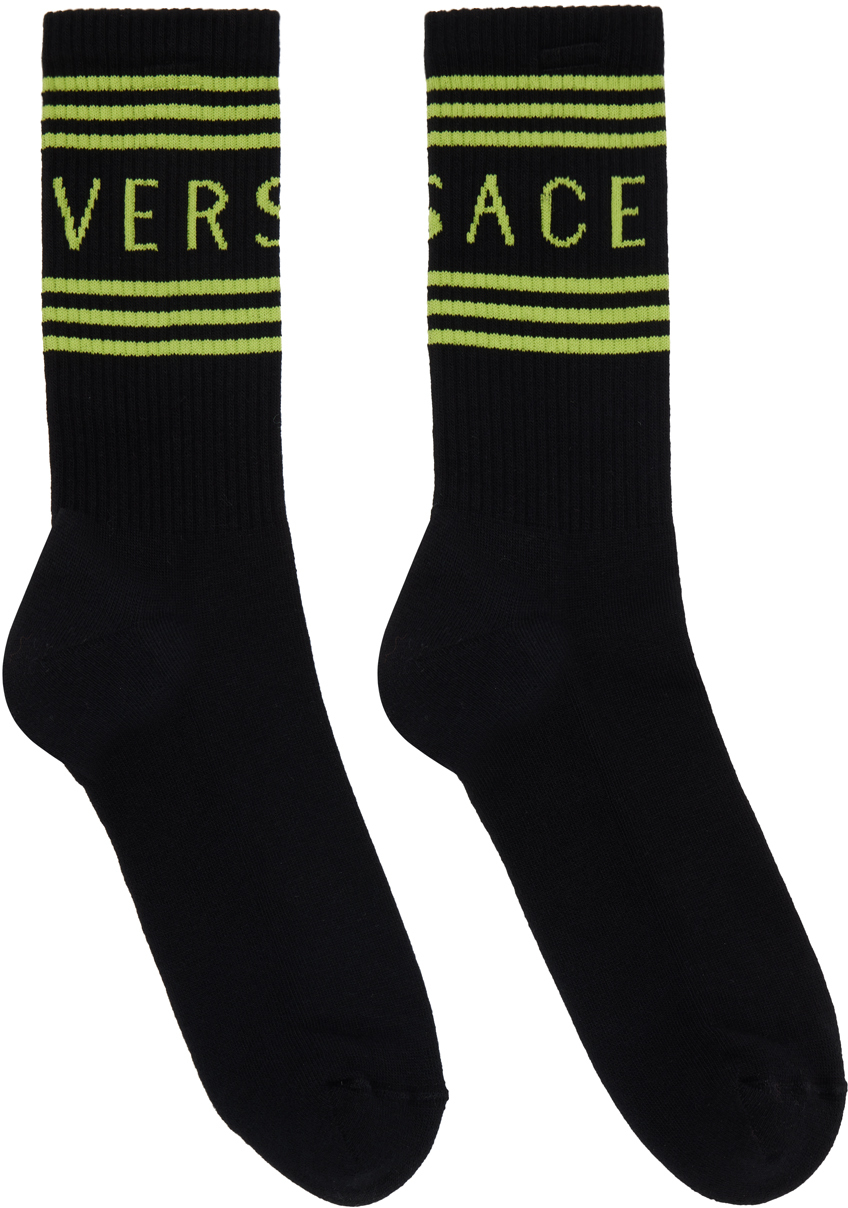 Shop Versace Black 90's Vintage Socks In 2b710 Black+yellow