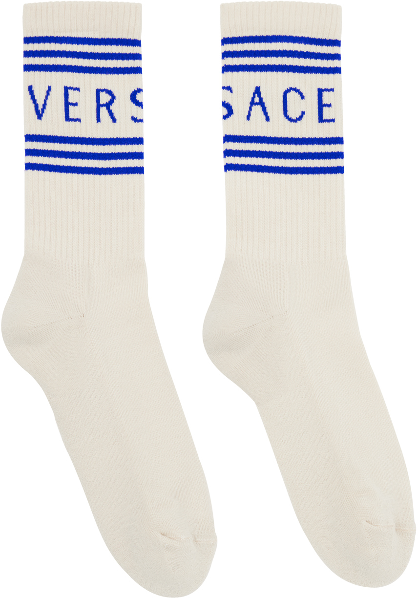 Versace Offwhite 90's Vintage Socks In 2ec30 Bone+bluette ModeSens
